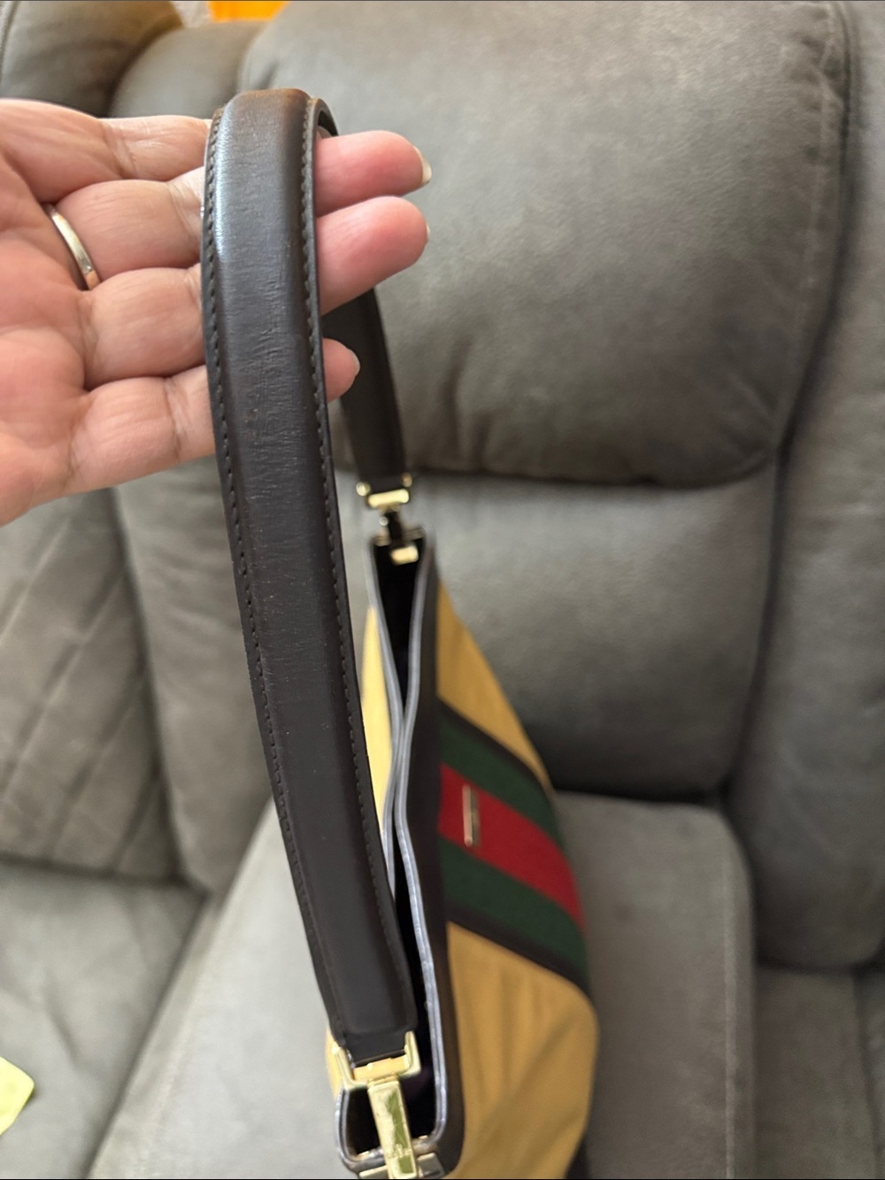 Gucci Canvas Shoulder Bag with Green and Red Stripe - Picture 2 of 9